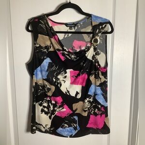 Ellen Tracy Multicolour Asymmetrical Sleeveless Top